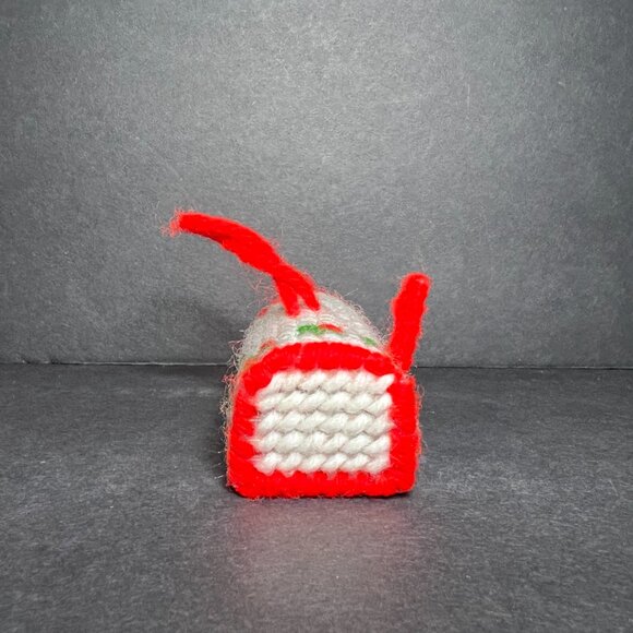VTG Handmade Red, White & Green Holly Cross Stitch Mailbox Christmas Ornament - Picture 4 of 6